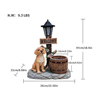 Labrador Dog Solar Planter Statue - Garden Decor with LED Light, for Outdoor Yard Patio