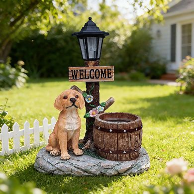 Labrador Dog Solar Planter Statue - Garden Decor with LED Light, for Outdoor Yard Patio
