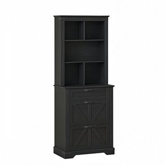 70 Tall Bookshelf, 3 tier Floor Standing Bookcase with Drawers, Rustic Black Farmhouse Book Shelf