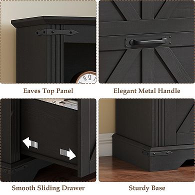 70 Tall Bookshelf, 3-Tier Floor Standing Bookcase with Drawers, Rustic Black Farmhouse Book Shelf