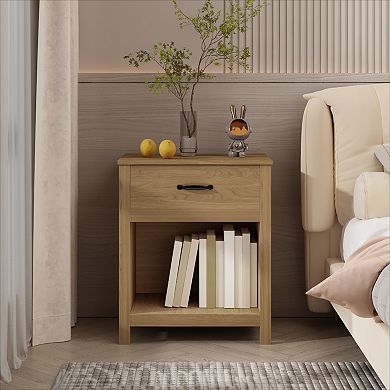 KWPZQEB Farmhouse Nightstand with Drawer and Open Shelf, Bedside Table with Storage for Bedroom