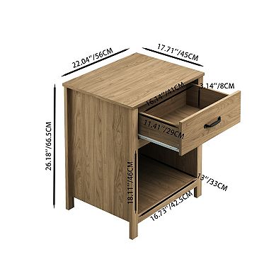 KWPZQEB Farmhouse Nightstand with Drawer and Open Shelf, Bedside Table with Storage for Bedroom
