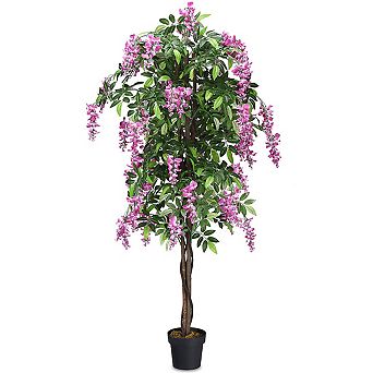 Gymax Artificial Wistera Silk Tree Pink Flower 6 Feet Home Holiday Decor