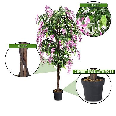 Gymax Artificial Wistera Silk Tree Pink Flower 6 Feet Home Holiday Decor