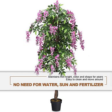 Gymax Artificial Wistera Silk Tree Pink Flower 6 Feet Home Holiday Decor