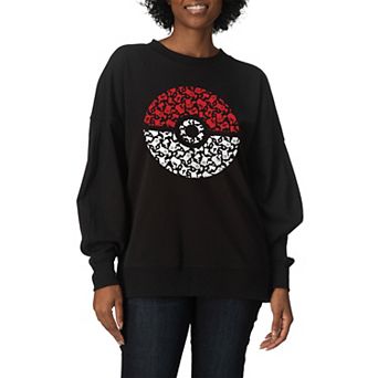 Women's Pokémon Pokeball Pikachu Oversized Fleece Crew Sweatshirt