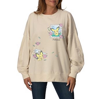 Women's Pokémon Pichu Floral Stamps Oversized Fleece Crew Sweatshirt