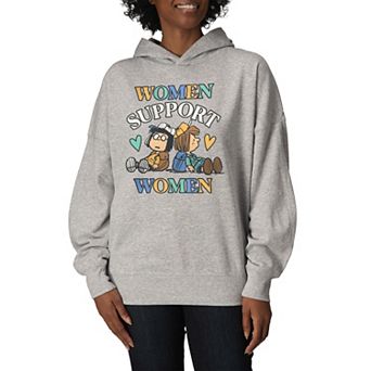 Women's Peanuts Women Support Women Oversized Fleece Hoodie Sweatshirt