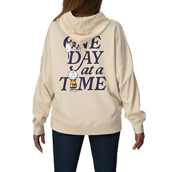 Women's Peanuts One Day At A Time Oversized Fleece Hoodie Sweatshirt