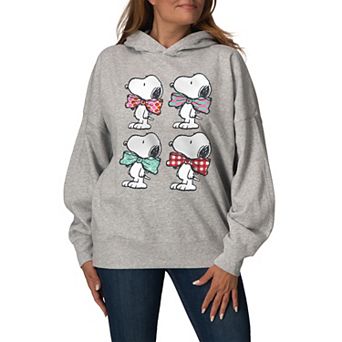 Women's Peanuts Snoopy Bowtie Patterns Oversized Fleece Hoodie Sweatshirt