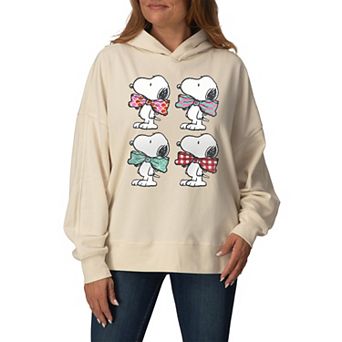 Women's Peanuts Snoopy Bowtie Patterns Oversized Fleece Hoodie Sweatshirt