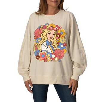 Women's Barbie Retro Floral Oversized Fleece Crew Sweatshirt