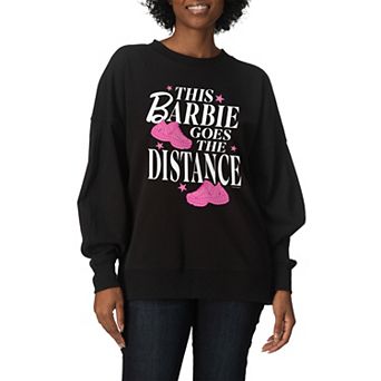 Women's Barbie This Barbie Goes The Distance Oversized Fleece Crew Sweatshirt