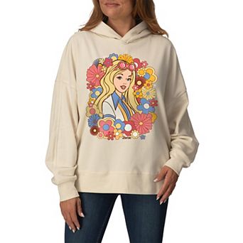 Women's Barbie Retro Floral Oversized Fleece Hoodie Sweatshirt