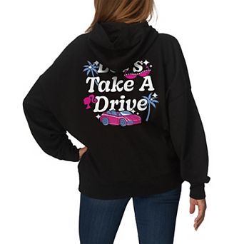 Women's Barbie Let's Take A Drive Oversized Fleece Hoodie Sweatshirt