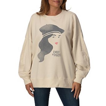 Women's Emily in Paris Chic Portrait Oversized Fleece Crew Sweatshirt