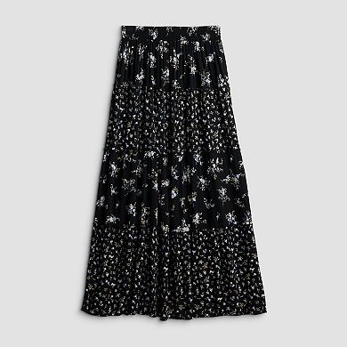 Juniors' Pink Rose Elastic Waist Multi Tier Skirt