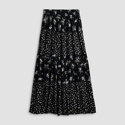 Juniors' Pink Rose Elastic Waist Multi Tier Skirt
