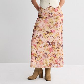 Juniors' Pink Rose Mesh Midi Skirt