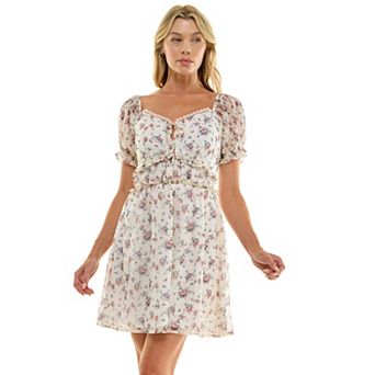 Juniors' Lily Rose Short Sleeve Lace Trim Dress