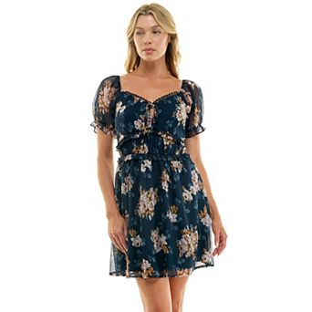 Juniors' Plus Lily Rose Short Sleeve Lace Trim Dress