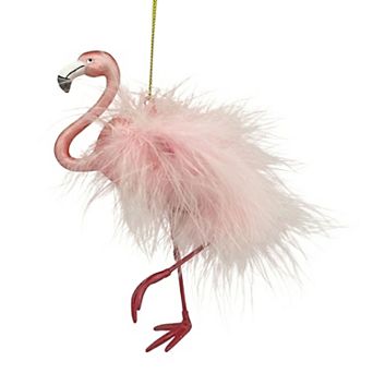 St. Nicholas Square® Glass Flamingo Christmas Ornament with Natural Feather