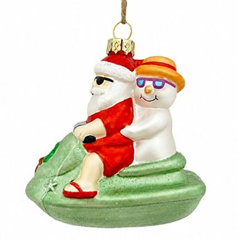 St. Nicholas Square® Glass Santa & Snowman Jetski Christmas Ornament with Loop for Hanging