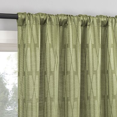 No. 918 Dover Tonal Geometric Semi-Sheer Back Tab Single Window Curtain Panel