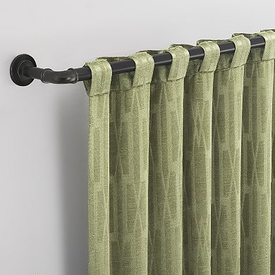 No. 918 Dover Tonal Geometric Semi-Sheer Back Tab Single Window Curtain Panel