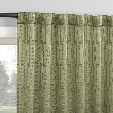 No. 918 Dover Tonal Geometric Semi-Sheer Back Tab Single Window Curtain Panel