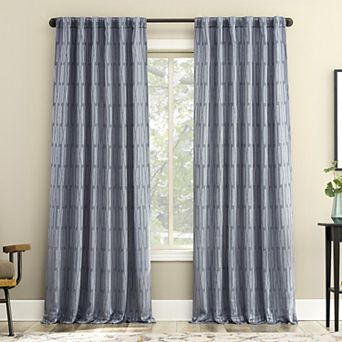 No. 918 Dover Tonal Geometric Semi-Sheer Back Tab Single Window Curtain Panel