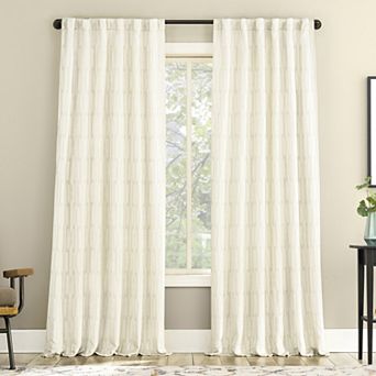 No. 918 Dover Tonal Geometric Semi-Sheer Back Tab Single Window Curtain Panel