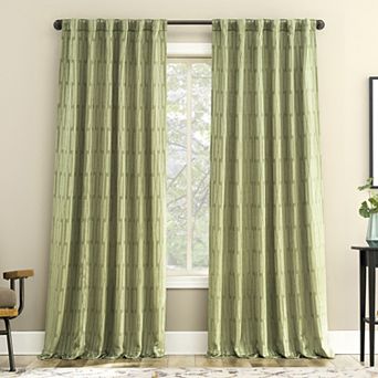 No. 918 Dover Tonal Geometric Semi-Sheer Back Tab Single Window Curtain Panel