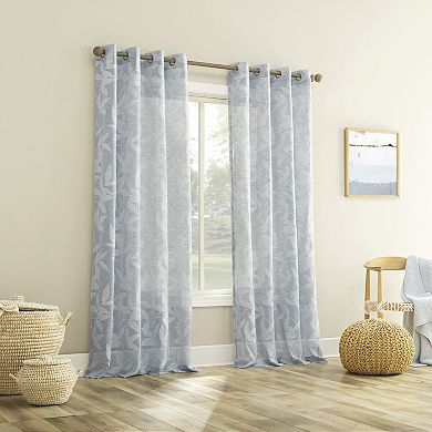 No. 918 Nadia Textured Botanical Semi-Sheer Grommet Single Window Curtain Panel