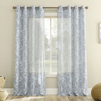 No. 918 Nadia Textured Botanical Semi-Sheer Grommet Single Window Curtain Panel
