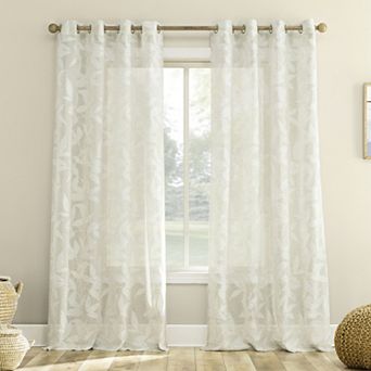 No. 918 Nadia Textured Botanical Semi-Sheer Grommet Single Window Curtain Panel