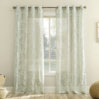 No. 918 Nadia Textured Botanical Semi-Sheer Grommet Single Window Curtain Panel