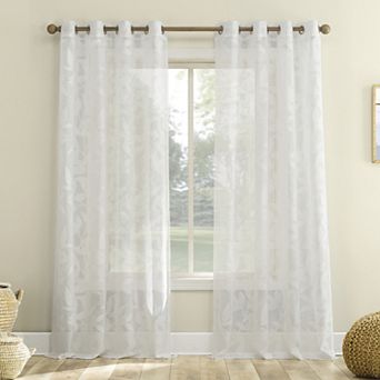No. 918 Nadia Textured Botanical Semi-Sheer Grommet Single Window Curtain Panel