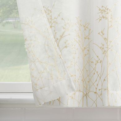 No. 918 Madeira 2-Pack Embroidered Floral Sheer Rod Pocket Window Curtain Panels