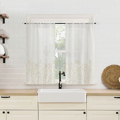 No. 918 Madeira 2-Pack Embroidered Floral Sheer Rod Pocket Window Curtain Panels