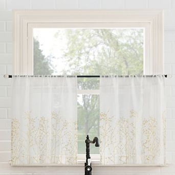 No. 918 Madeira 2-Pack Embroidered Floral Sheer Rod Pocket Window Curtain Panels