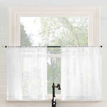 No. 918 Madeira 2-Pack Embroidered Floral Sheer Rod Pocket Window Curtain Panels