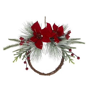 St. Nicholas Square® Mini Artificial Poinsettia & Evergreen Asymmetrical Wreath