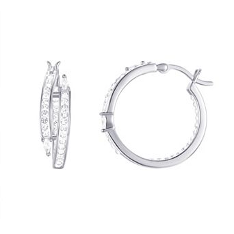 Chrystina Fine Silver Plated Double Row Pear Crystal & Cubic Zirconia Bypass Click-It Hoop Earrings