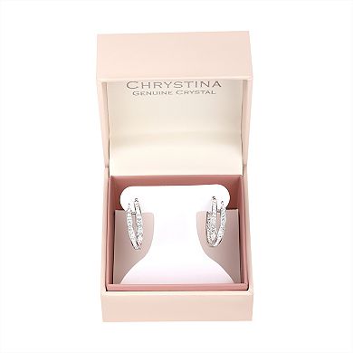 Chrystina Fine Silver Plated Double Row Pear Crystal & Cubic Zirconia Bypass Click-It Hoop Earrings