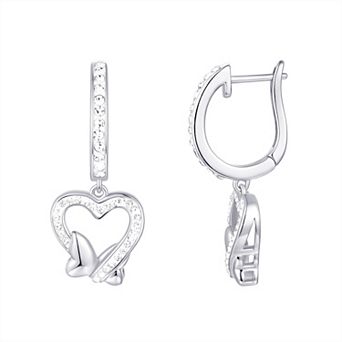 Chrystina Fine Silver Plated Crystal Heart & Butterfly Dangle Click-It Hoop Earrings