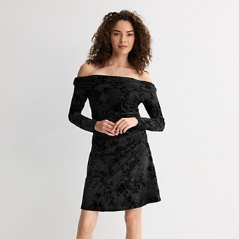 Juniors' madden girl Long Sleeve Off-The-Shoulder A-Line Mini Dress