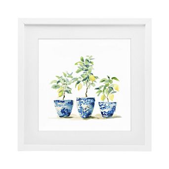 Stupell Home Decor Lemons In Blue Pots Framed Wall Art