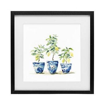 Stupell Home Decor Lemons In Blue Pots Framed Wall Art