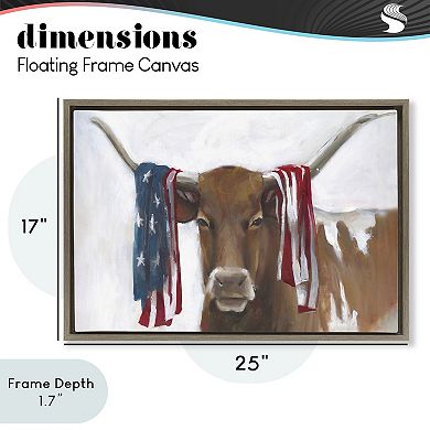 Stupell Home Decor Patriotic Longhorn with Flag Framed Wall Art